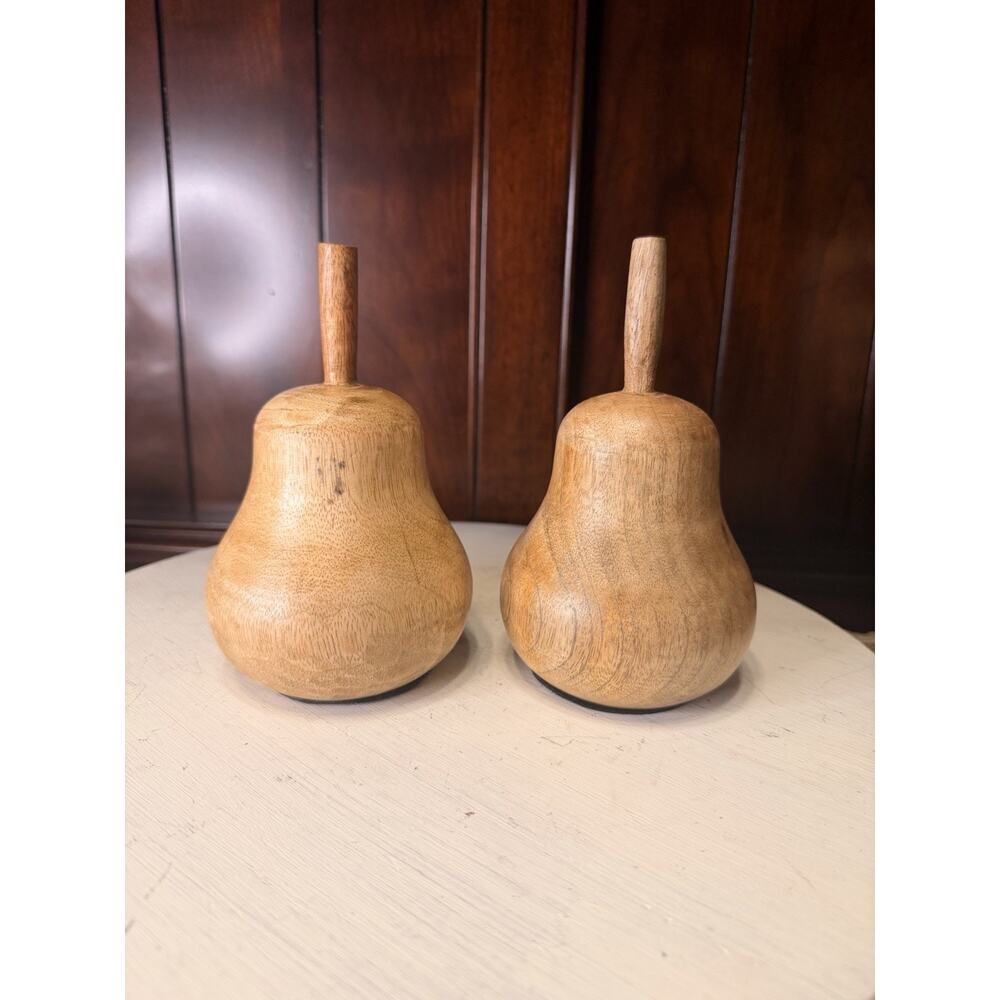 MCM Kitchen Pears Hand Turned Solid Wood Home Decor Set Of 2